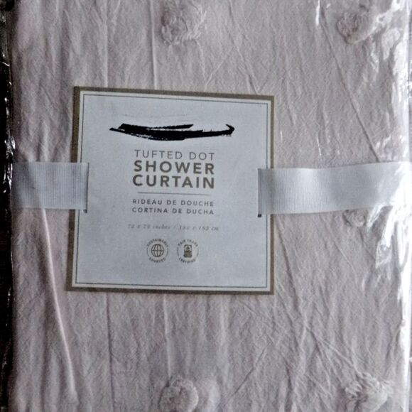 POTTERY BARN TEEN Shower Curtain Gray Tufted Dot Cotton Circles 72 x 72 inches - Picture 8 of 9